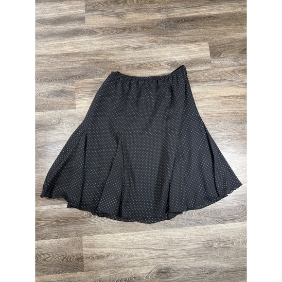 Dresses & Skirts - Black Polka Dot Chiffon Flared Midi Skirt Plus Size 14W Lined Retro Style Preppy